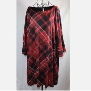 Red Black Plaid Dress NWT 3X JH Lined Kaftan Pullover Tunic Bell Cuffs